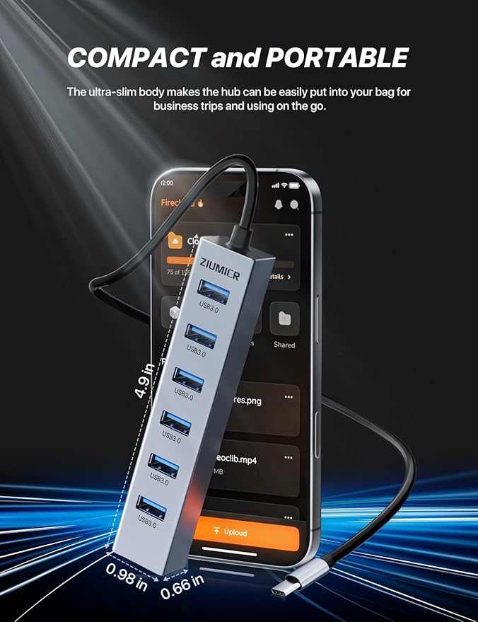 USB C HUB,7 Port USB C to USB Hub,Aluminum Alloy USB 3.0 Data Port, 5Gbps USB Splitter Compatible for Laptop, MacBook, iPad, Surface Pro, XPS