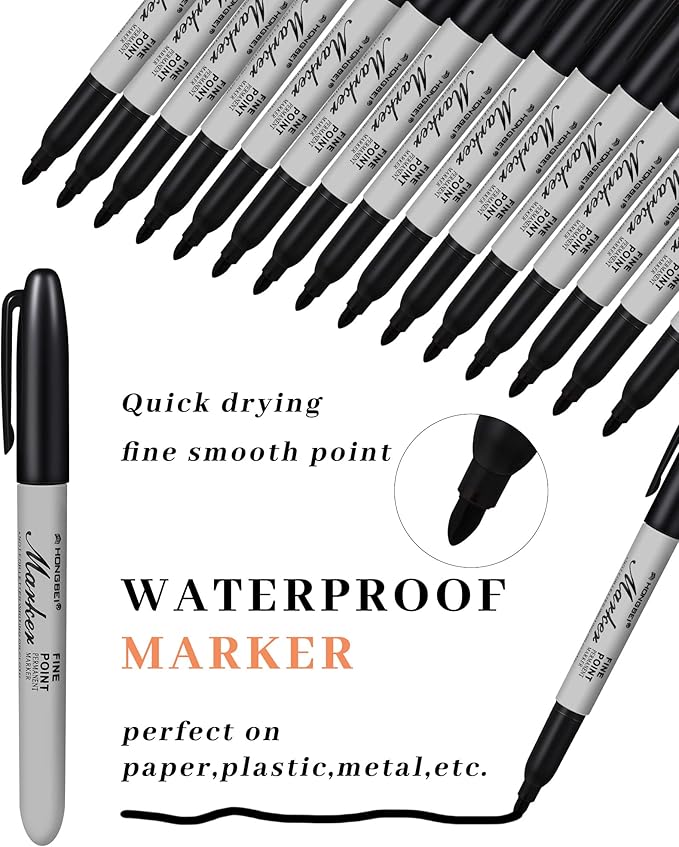 Thenshop 400 Pack Black Permanent Markers Bulk - Fine Point Permanent Marker Quick Drying Waterproof Pens for Doodling Writing Marking Classroom Work on Wood Metal Stone Glass, Office School Supplies