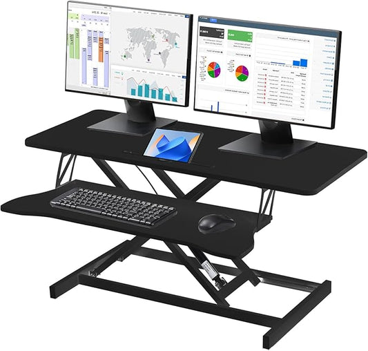37 Inch Standing Desk Converter - Manual Pneumatic Spring, Two Monitor Stable Standing Desk Converter, 5.9" to 18.8" Height Adjustable Laptop Workstation with Keyboard Tray for Home, Company(Black)