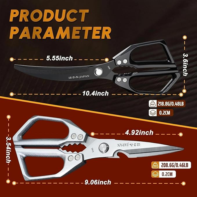 HUUSK Kitchen Scissors Set - Stainless Steel Kitchen Shear, Sharp Meat Scissors Dishwasher Safe, Heavy Duty Poultry Shears, Japanese Cooking Scissor for Food, Chicken Bones, Christmas Gift for Men