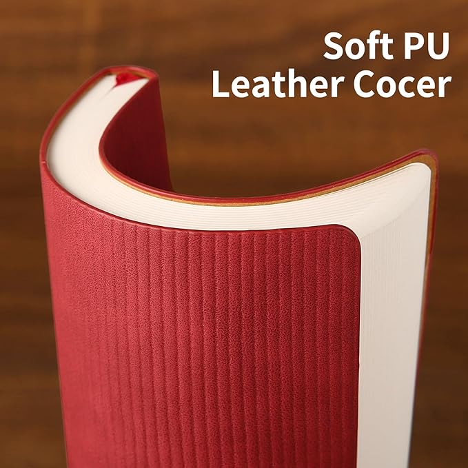 TSFPapier Lined Journal Notebook for Work College Ruled Note Book 5.79"x8.27" A5 PU Leather Daily Journaling 216 Pages for Women Men Writing Home School Supplies Business (Red)