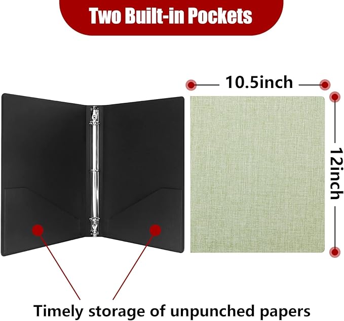Vienrose 3 Ring Binder 1 Inch Round Rings with Linen Fabric Cover, Fits 8.5 x 11 Inch Paper, Durable Organizer for School, Office, Home, Recipes, LightGreen