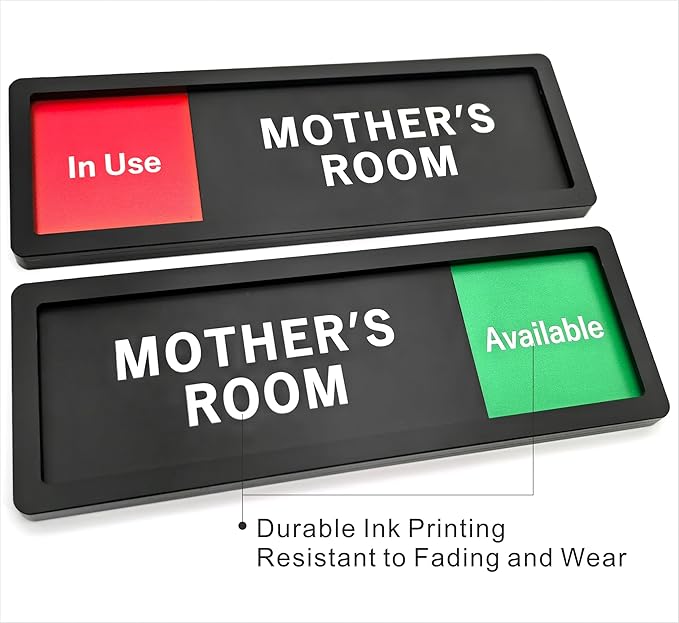 Mother's Room Sign – Privacy In Use / Available Slide Switch Sign, Premium Durable Acrylic Material, Super Strong Self-Adhesive, Quick Installation, Suitable For Your Home And Business ( 9×3 Inches, Black)