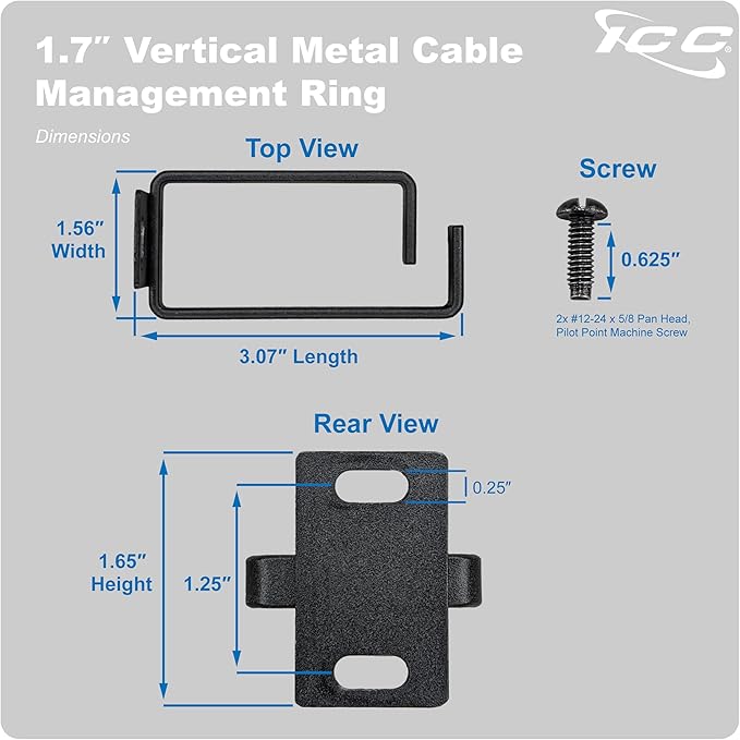 ICC 1.70” Metal Cable Management Ring, Vertical, Rack or Wall Mount, Pack of 10 – Cable Organizer for Structured Cabling and Racks