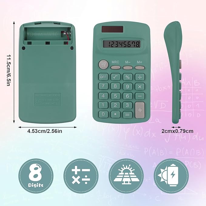 Tellegloww 48 Pcs Pocket Size Basic Calculators Bulk for Classroom Solar Battery Dual Power Display Calculator 8 Digit Colored Basic Calculator for Kids Student School Office