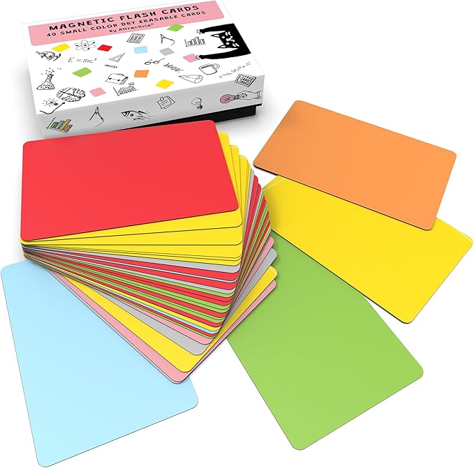 Attractivia Dry Erase Magnetic Labels, 2.8 x 1.8 in, Solid Colors, 40-Pack, Colored Erasable Write-On Labels, for Home, School, Office, Whiteboard