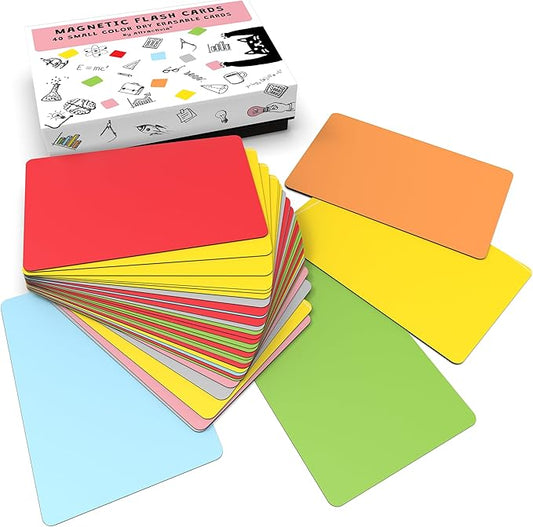 Attractivia Dry Erase Magnetic Labels, 2.8 x 1.8 in, Solid Colors, 40-Pack, Colored Erasable Write-On Labels, for Home, School, Office, Whiteboard