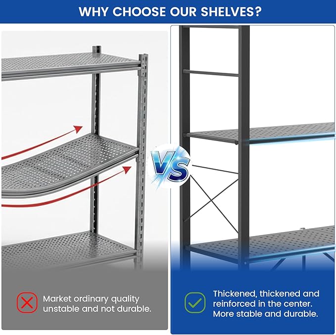 ALANNG 40" W Foldable 5-Tier Storage Shelves with Wheels, Adjustable & Removable Metal Rack, Heavy Duty Rolling Organizer for Kitchen, Garage, Closet, Pantry, and Office (Black,2 Pack)