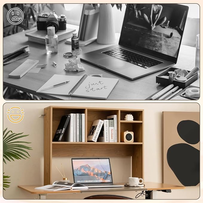 Tangkula Desktop Bookshelf, Countertop Storage Hutch with 4 Shelves for Computer Desk, Desktop 2-Tier Display Rack, Multipurpose Wood Desktop Hutch Storage Organizer for Dorm Office