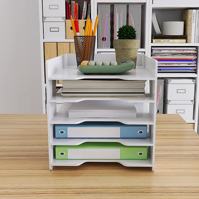 Natwind 5-Tier Desk Organizer,File Organizer,File Paper Organizer for Desk & Desktop - White File Holder with Mail Letter Tray & Paper Sorter for Home Office, School Classroom