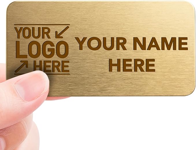 Magnet Me Up Custom Metallic Name Tag Badge - 1.5"x3" Logo Left- 20 mil Gold Aluminum, Personalized Logo & Name, Full Color, Customizable Identification Label for Business & Employee, Made in USA