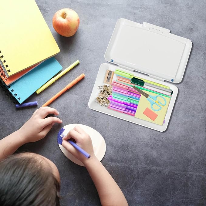 Double Layer Plastic Art Storage Box ，Fashion Hard Durable Pencil Organizer for Brushes, Paints, Stamps, Eraser, Sticker