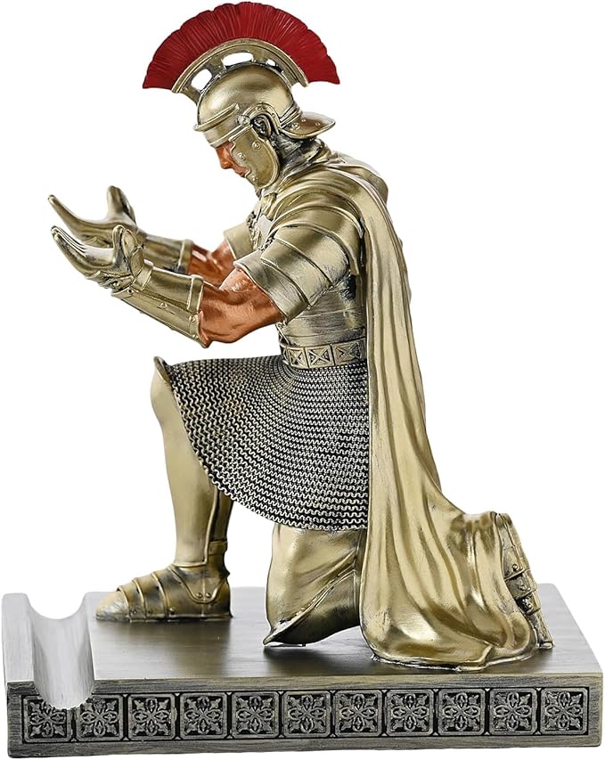 CYXStar Roman Praetorian Prefect Warrior Knight Pen Holder Desk Ornament Resin Praetorian Guard Mobile Phone Stand Desk Accessories and Organizer for Office with a Letter Opener (Bronze)