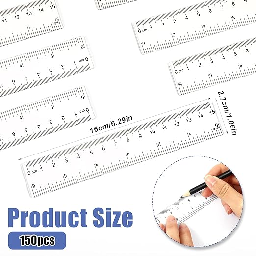 150 Pcs 6 Inch Ruler Clear Plastic Rulers Bulk for Classroom Flexible Small Straight Rulers with Inches and Centimeters Transparent Ruler First Day of School Gift for Students Back to School Office