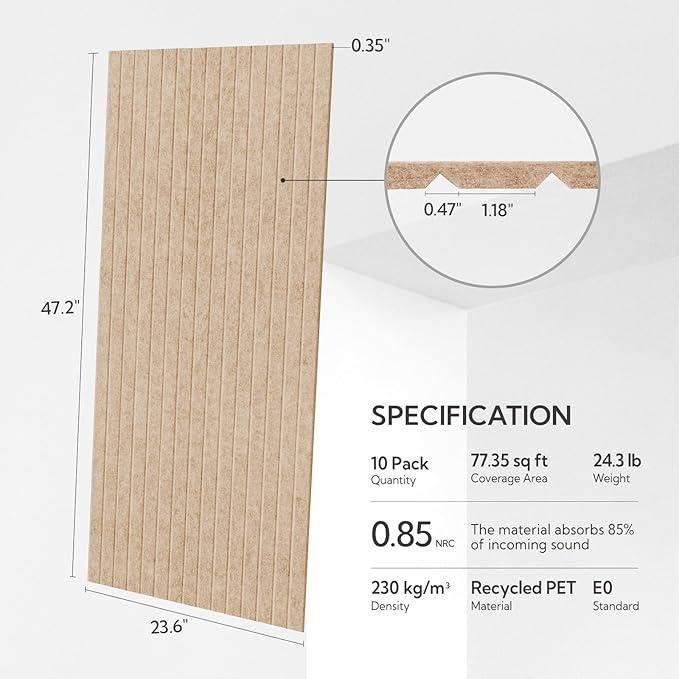 Olanglab Acoustic Wall Panels 10 Pack, 48 x 24 per Acoustic Panels Sound Absorbing, Decorative Sound Panels for Home Studio and Office, Khaki