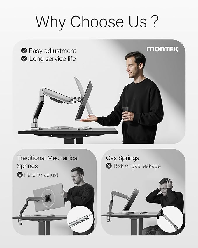 monTEK Deluxe Monitor Arm with USB A/C up to 40 Inch Holds 26.4 lbs Curved Screens Aluminum Fully Motion Single Monitor Stand with Clamp/Grommet, Quick Release Plate,75/100mm VESA,MA1008UCSL