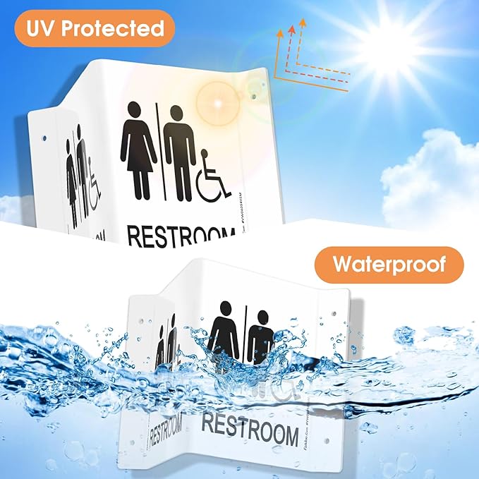 Faittoo Restroom Sign, Bathroom Signs, 2 Pack 6 x 8 Inches Acrylic Sign, for Office or Business Bathroom and Toilet Door or Wall Decor, Indoor Outdoor Use, White (Men and women with Handicap)