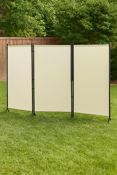 Proman Products - Galaxy Section Divider, Water Repellent Fabric Room Divider with Black Powder Coated Metal Frame for Indoors or Outdoors (Beige)