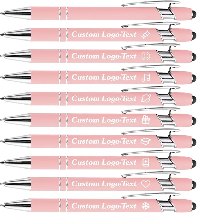 CRME Bulk Custom Pens Personalized Pen with Name Logo Engraved Metallic Customized Pen 2-in-1 Stylus Retractable Ballpoint Pen Soft Grip for Superb Comfort and Control Gifts for Birthday School Office