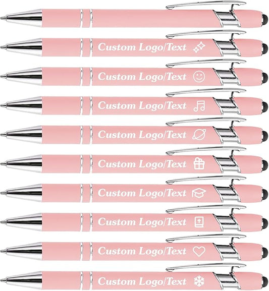 CRME Bulk Custom Pens Personalized Pen with Name Logo Engraved Metallic Customized Pen 2-in-1 Stylus Retractable Ballpoint Pen Soft Grip for Superb Comfort and Control Gifts for Birthday School Office