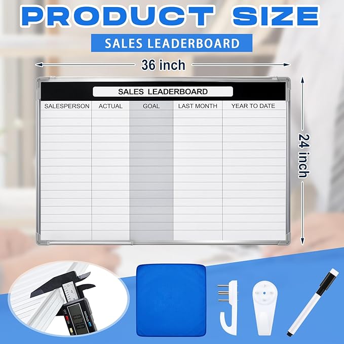 Lincia Sales Leaderboard Dry Erase Whiteboard Magnetic Dry Erase Board with Lines Sliding Marker Tray Aluminum Frame White Board Planner for Wall Sales Performance Recording Tracking Office Supplies