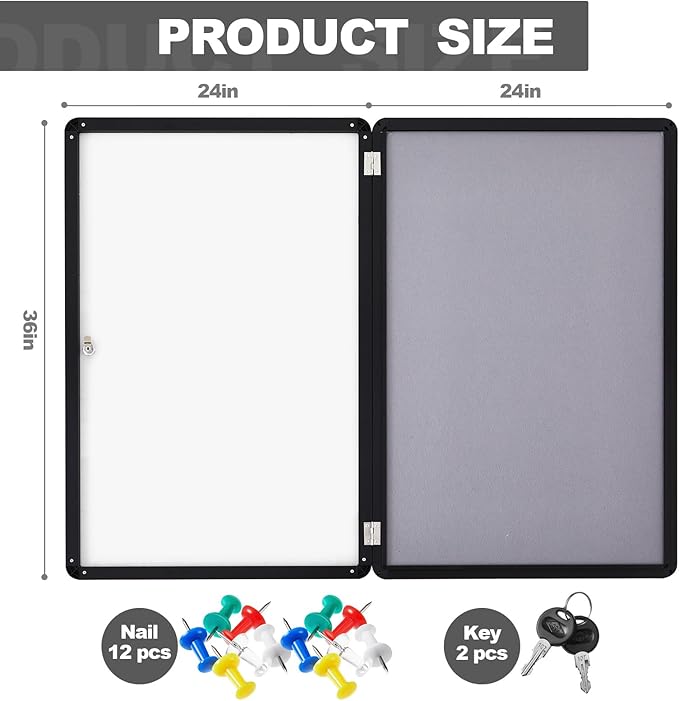 Geetery 36 x 24 Inch Enclosed Fabric Bulletin Board Tamperproof Lockable Noticeboard Fabric&Aluminium Frame Display Cases Wall-Mounted Display Case for School, Office - Secure, Durable