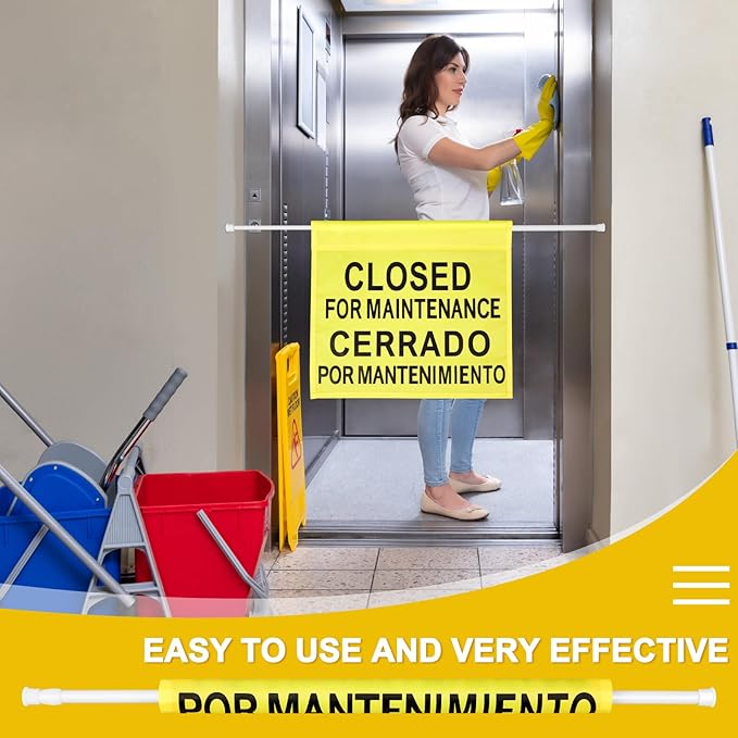 Leinuosen Closed for Maintenance Safety Sign with English and Spanish Text 27.56-51.18 Inch Expandable Yellow Commercial Hanging Doorway Safety Sign Banner for Restroom Office Hotel