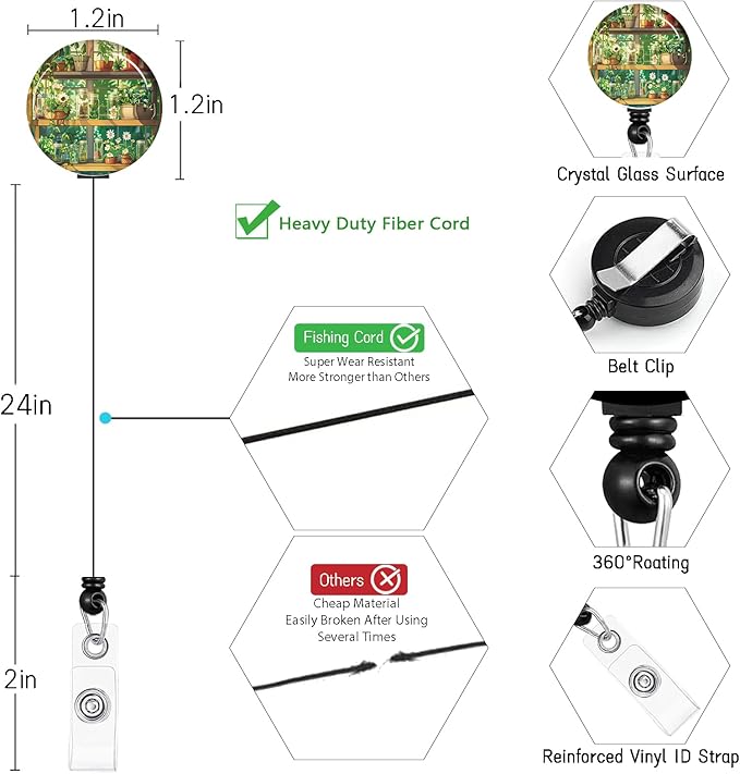 Green Bookshelf Lanyards for ID Badges, Badge Holder with Lanyard Detachable, Badge Reel Retractable Keychain Clip, Cruise Ship Cards Holder Protector Name Tags, Teacher Nurse Office Women Gifts