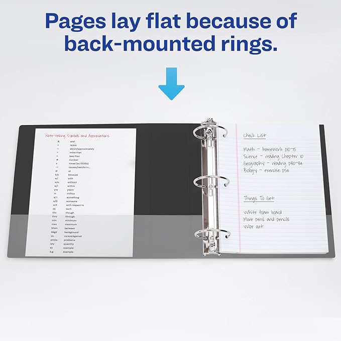 Avery Standard View 3 Ring Binders, 3" Round Rings, 460-Sheet Capacity, 3.5 Inch Wide Spine, Black Binders, Ideal for Lightweight Organization and Occasional Referencing (4-Pack of 03361)