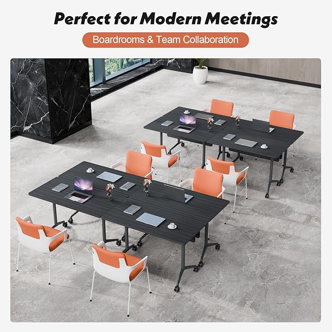 Goakwwuz Conference Room Table, Folding Conference Tables,Thicken Grey Tabletop,Flip Top Wooden Seminar Meeting Room Table for Conference Room Offices (4, BlackWoodGrain, 61.0“)