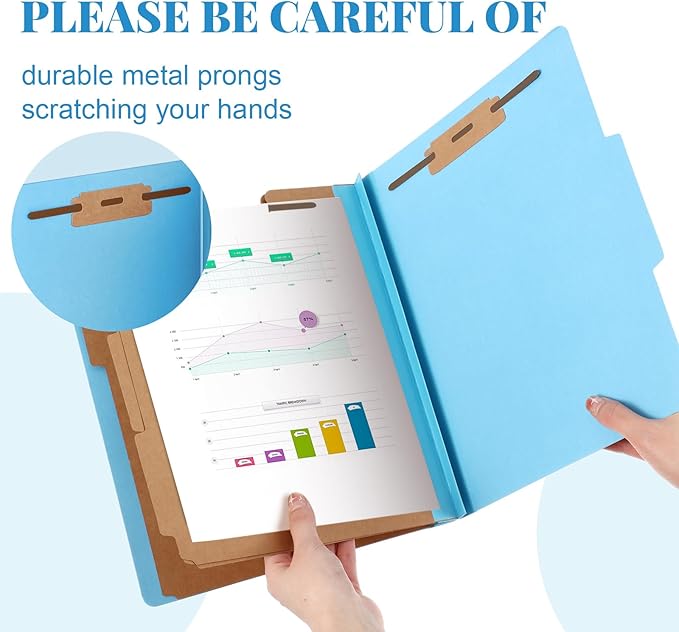 Skyygemm 24 Pcs Classification Folders Letter Size, 3 Divider Pressboard File Folder with Fasteners, Expanding File Organizer Bulk for School Teachers, Office Employee, Coworker, Staff (Blue)