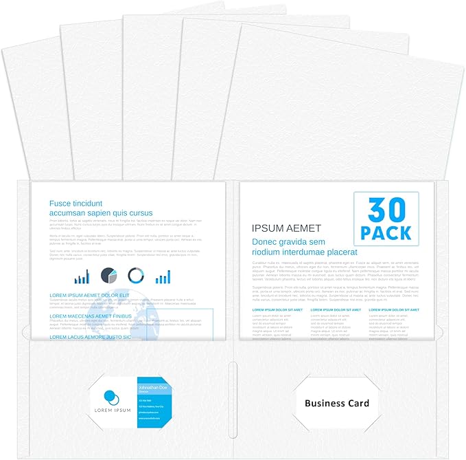 Two Pocket Folders, PANDRI 30 Pack 2 Pocket Folders, Letter Size Paper File Folder for School Office Home Business, White