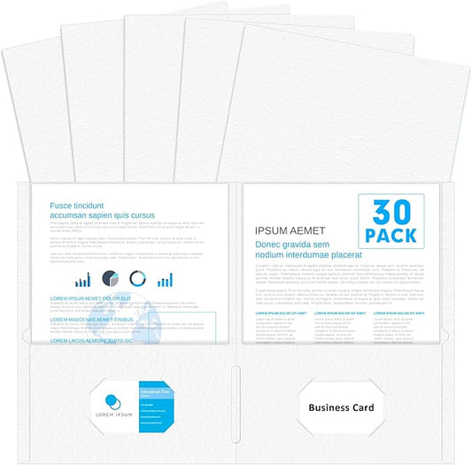Two Pocket Folders, PANDRI 30 Pack 2 Pocket Folders, Letter Size Paper File Folder for School Office Home Business, White