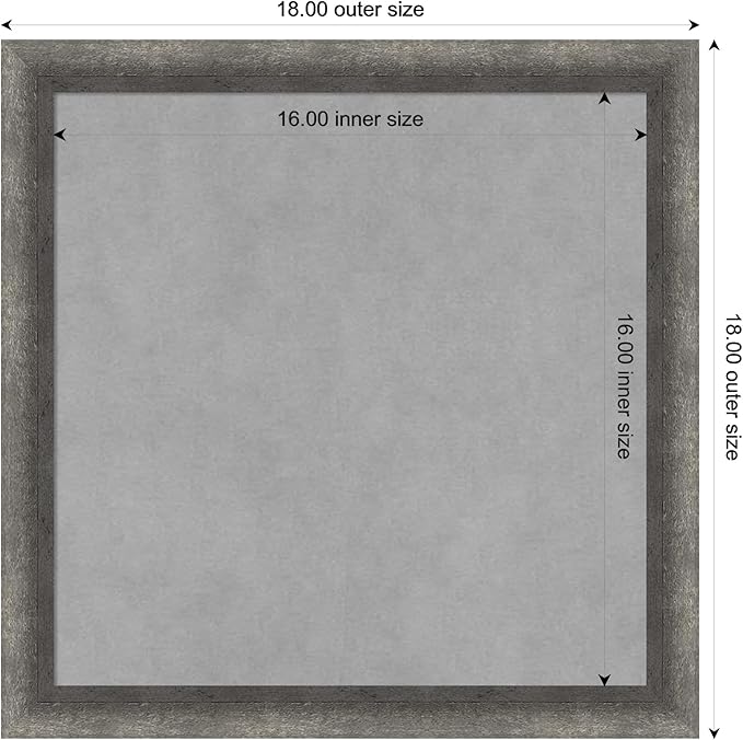 Amanti Art Grey Framed Magnetic Board 18x18 Small Vision Board for use with Magnets, 100% Metal Sheet to Display Items as Office Decor or for Home Organization in mudroom, Kitchen or Kids Room