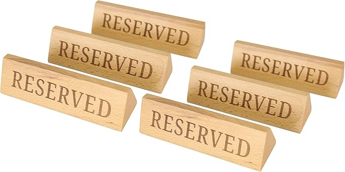 Wood Table Top Seating Reserved Signs for Weddings, Restaurants, 6 inches (Pack of 6)