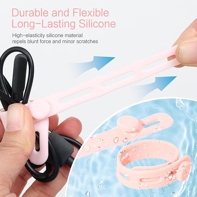 Donruby 24Pcs Silicone Cable Ties - Reusable & Washable with Locking Buckles, Adjustable Fastening Cable Management Straps, Multi-Purpose High Elasticity Cord Organizer (Pink)
