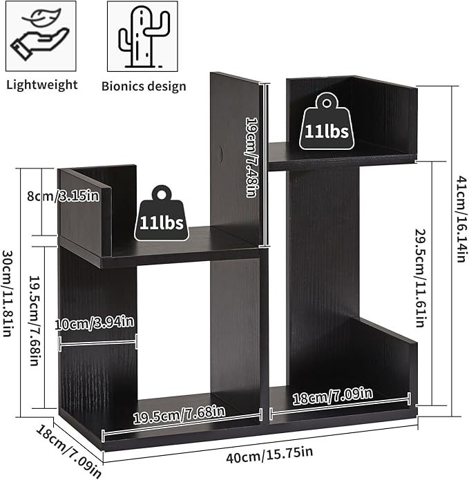 Aibiju Book Organizer for Desk, Cute Desk Top Organizing, Tree Bookshelf Unique Nursery Bookcase, Book Ends for Desk, Book Holder for Shelf Black YD-DSR002B