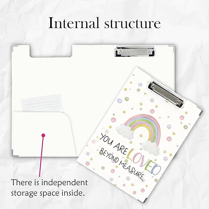 FTKBGHY Rainbow Christian Clipboard with Storage, You are Loved Beyond Measure Religious Metal Clipboard for Kids Nurses Teachers Students School Office Desk Accessories, 12.4x9.25 Inch