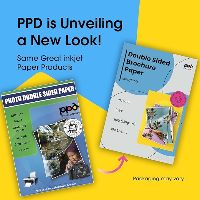 PPD Double Sided Photo Paper, Matte Brochure Paper 11 x 14 for Inkjet Printer, 130 gsm, 6.3 mil Thick for Magazine, Flyer, Presentation, Program, Instant Dry & Water Resistant (100 Sheets)