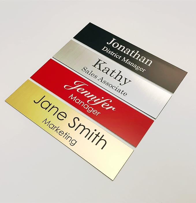 Office Desk Name Plate or Wall/Door Sign - 2x8 or 2x10 - Laser Engraved Sign - CUSTOMIZE. Holder available. Available in 21 colors and 17 fonts. Great gift idea - 4 Tags