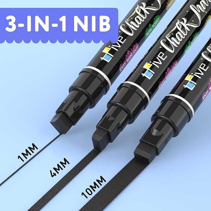 TFIVE Black Liquid Chalk Markers - 2 Pack Jumbo Chalk Pens with 10mm 3 in 1 Nib Wide Tips, Dry & Wet Erase Marker Pens for Glass, Chalkboard, BlackBoard, Windows, Calendar, Pumpkin, Mirror