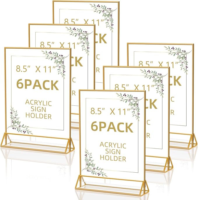 PPH-Sisy Acrylic Sign Holder 8.5X11 Clear Sign Holder,Double Sided Flyer Holder, Table Menu Holder Display Stand for Wedding Table Number (6pcs)