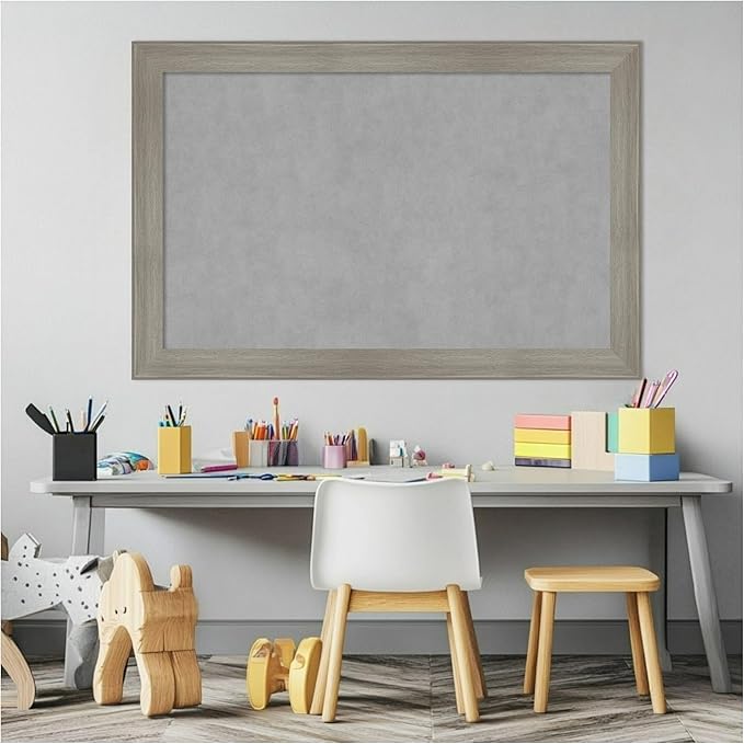 Amanti Art Grey Framed Magnetic Board 24x36 Large Vision Board for use with Magnets, 100% Metal Sheet to Display Items as Office Decor or for Home Organization in mudroom, Kitchen or Kids Room