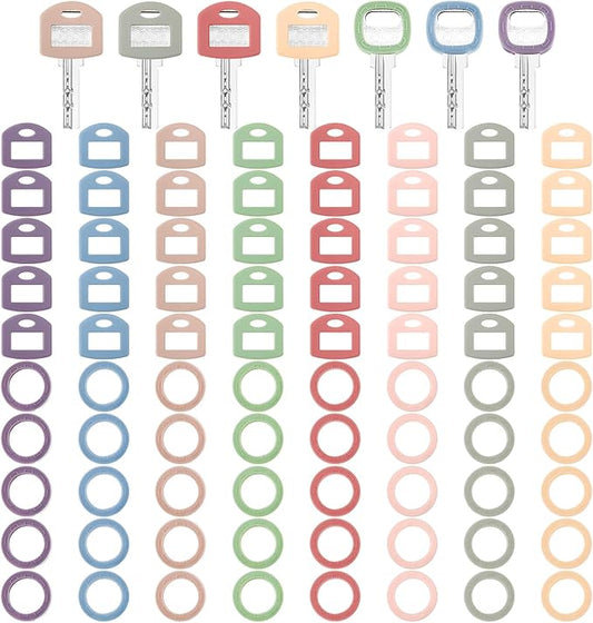 Blulu 80 Pcs Key Labels Key Color Covers Caps Tags Covers Set Plastic Keys Identifier Rings Toppers for Tags Organization House, 2 Styles(8 Morandi Color)