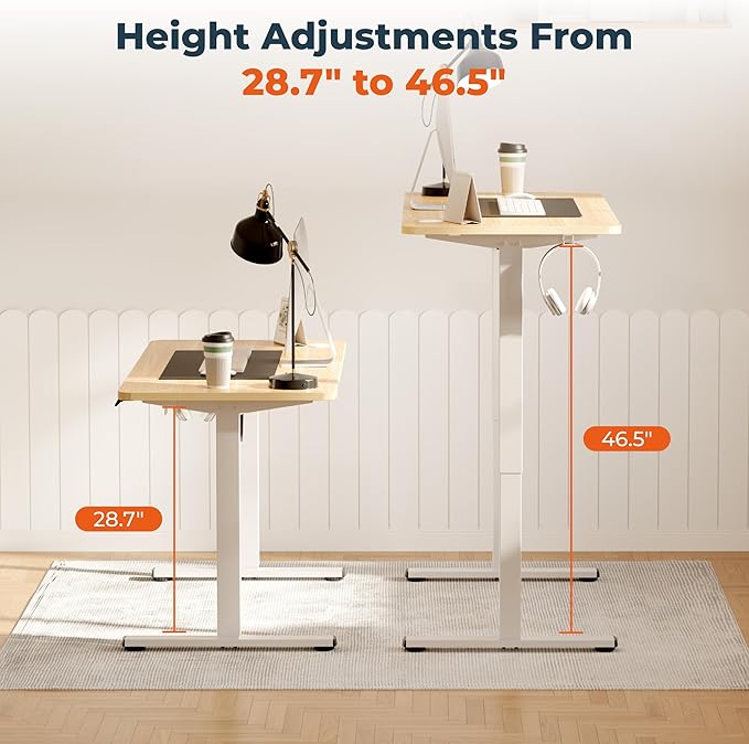 FitStand Adjustable Standing Desk, 63x24 Inches Home Office Desk with Memory Preset Computer Workstation Maple Top + White Frame