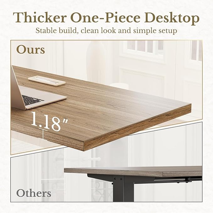 ErGear Height Adjustable Electric Standing Desk, 47.2 x 23.6 Inches Sit Stand up Desk with 1.18" Thickness Whole-Piece Desktop, Memory Computer Home Office Desk (Natural Rattan)