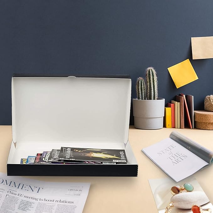 Lineco Folio Storage Box, Clamshell Design with Metal Edge. 11.5x17.5x1.75 Inches, Archival Boxboard, Preserve Photos, Cards, Magazines, Documents, Art, Ephemera, Family Records, Black, Pack of 2
