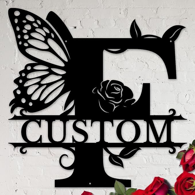 Personalized Custom Letter Name metal Signs,Custom Black Letter Monogram Wall Art Decor,Metal Signs Plaques Outdoor wall Decorative Signage (F)