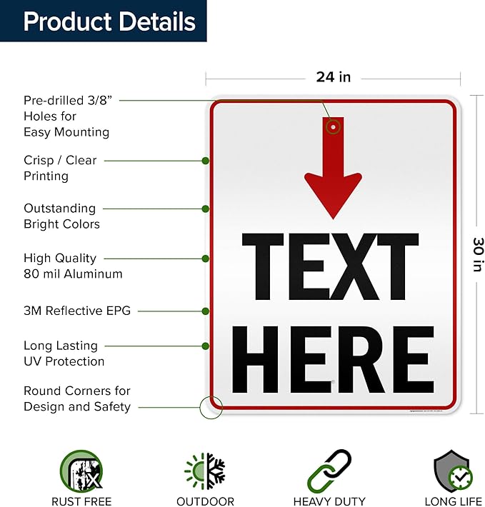 Custom Arrow,Custom Directional Sign, Arrow Down Sign, 24x30 Inches, 3M EGP Reflective, Rust Free .080 Aluminum, Fade Resistant, Made in USA by My Sign Center