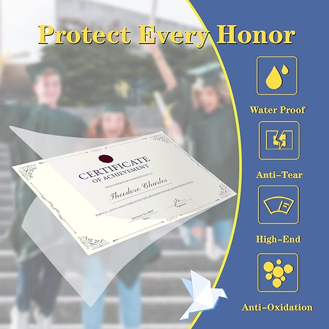 15 Pcs Certificate Holders 8.5 x 11 Additional 15 Pcs Plastic Film, Diploma Covers Gold Foil Border Certificate Holder for Letter Size 8.5x11 Cardstock,Certificates,Document Papers (Blue, 15 Sets)